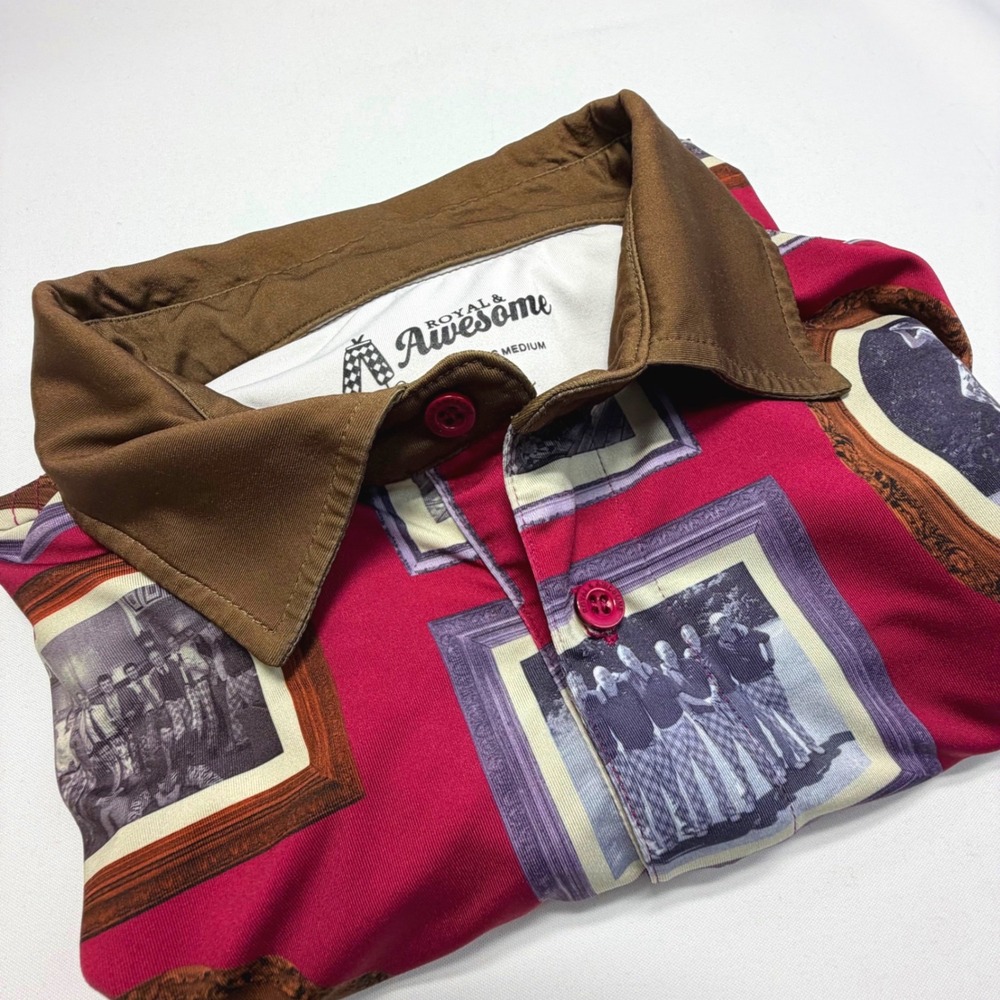 Royal & Awesome Golf Polo‎ Shirt Mens Medium Photo Print Stretch